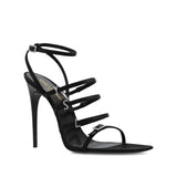 Saint Laurent Black Silk Stiletto Heel Sandals