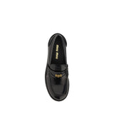 Miu Miu Black Calf Leather Bos Taurus Slip-On Loafers