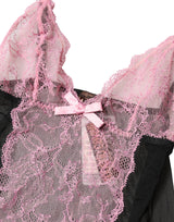 Roberto Cavalli Black Pink Floral Lace Lingerie Top Underwear