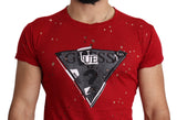 Guess Red Cotton Logo Print Men Casual Top Perforated T-shirt
