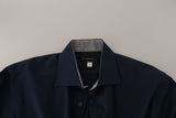 Roberto Cavalli Navy Blue Cotton Dress Formal Shirt