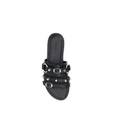 Balenciaga Black Calf Leather Bos Taurus Flat Sandals