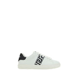 Versace White Calf Leather Bos Taurus Low Top Sneakers