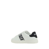 Versace White Calf Leather Bos Taurus Low Top Sneakers