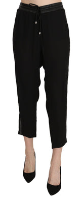 Guess Black Polyester High Waist Cropped Trousers Pants