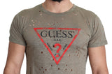 Guess Brown Cotton Stretch Logo Print Men Casual Perforated T-shirt