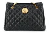 Versace Black Quilted Nappa Leather Medusa Tote Handbag