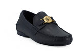 Versace Navy Blue Calf Leather Loafers Shoes